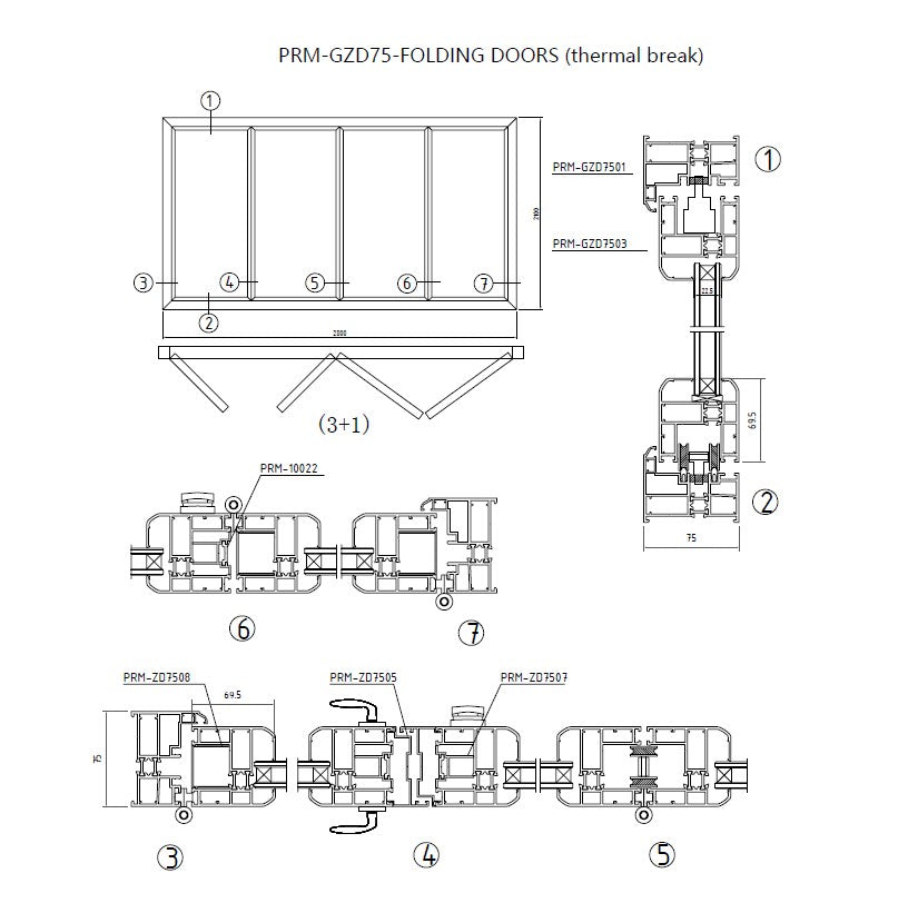 Rothnow® Aluminum Door - 75 Series Bifold Door-Wood Texture Series