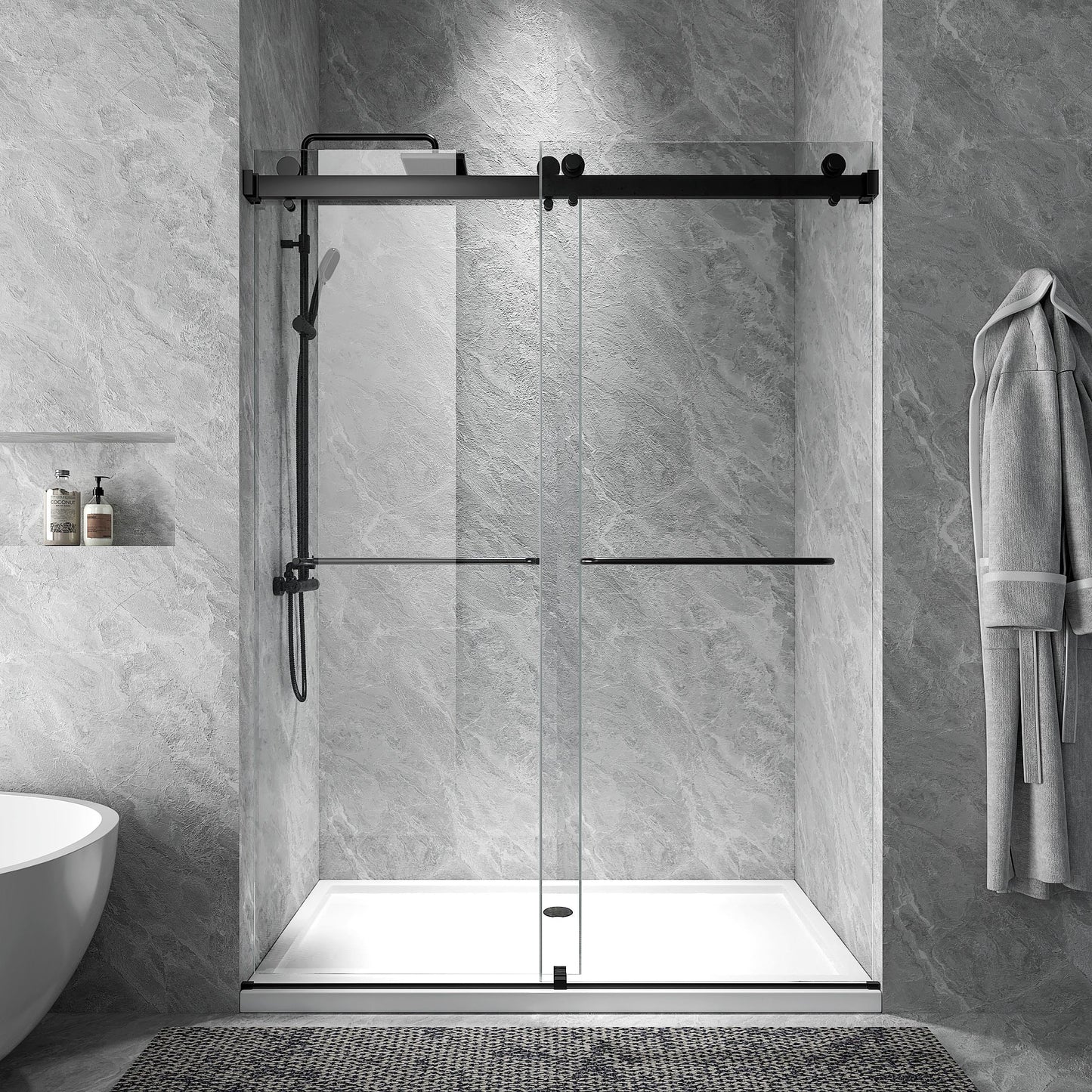 Rothnow® North American Style Shower Panel-Black Double Sliding Shower Door