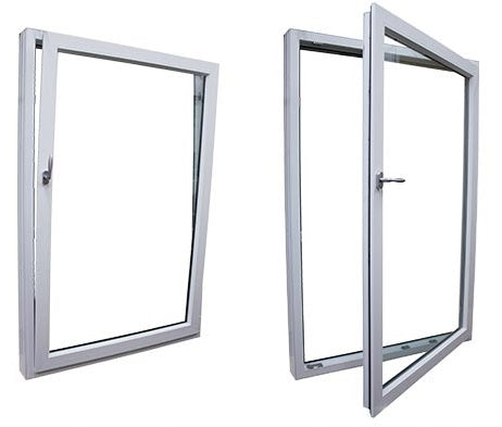 White Rothnow® 50 Series aluminum tilt and turn window, showing the sleek design and open tilt and turn functionality.