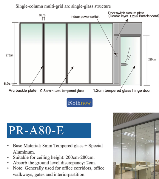 Rothnow® 100 series glass office partition in white, 1000mm wide by 1000mm high, for modern workspace separation
