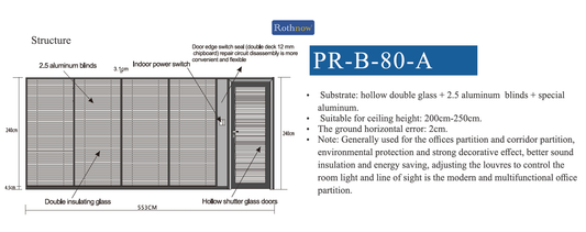 Rothnow 100 series glass office partition with shutter, white, 1000mm wide by 1000mm high, modern office separation solution
