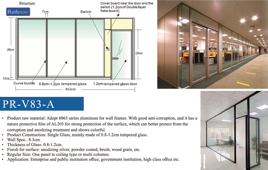 Rothnow® 30 Series glass office partition, 1000mm wide by 1000mm high, with white frame and clear glass panel.