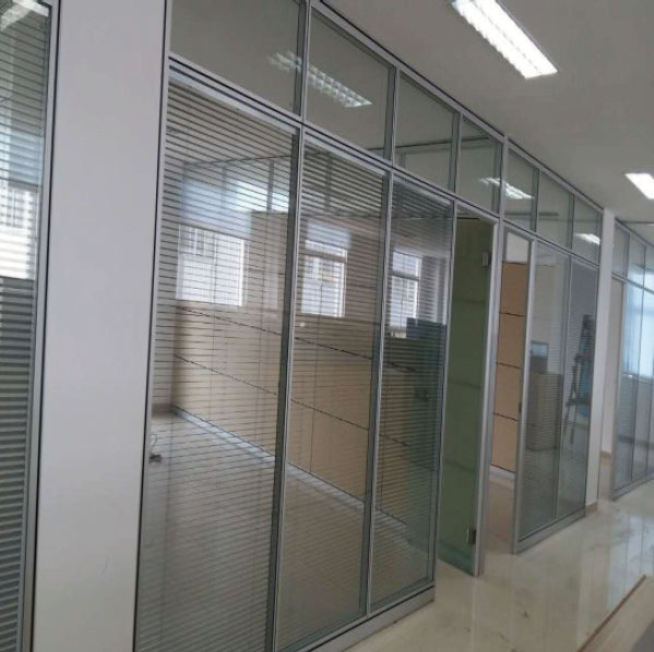 Rothnow® 83 series glass office partition, 1000mm wide by 1000mm high, white frame, modern office room divider.