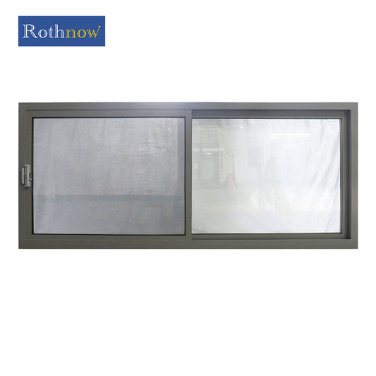 Rothnow® Aluminum 126 Series sliding window with black frame and built-in bug screen, measuring 1000mm W x 1000mm H.