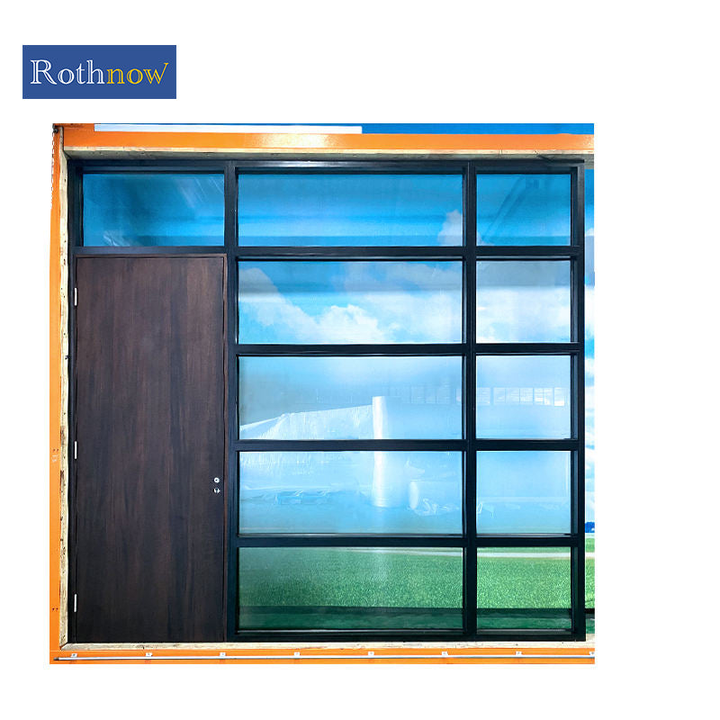 Rothnow® Aluminum Window 50 Series fixed window with black lattice decoration, 1000mm x 1000mm, modern design and sleek frame.