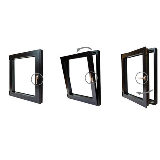 Rothnow® Aluminum Window 50 Series tilt and turn window in black, with 1000mm width and height, featuring a sleek modern design.