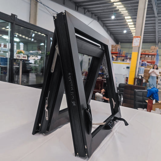 Rothnow® Aluminum Window 55 Series Chain Winder Awning Window, black frame, 1000mm x 1000mm, with chain mechanism.