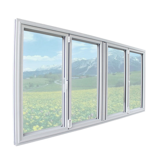 Rothnow® Aluminum Window 70 Series folding window in white, with black frame and glass, showcasing its folding design and sleek appearance.
