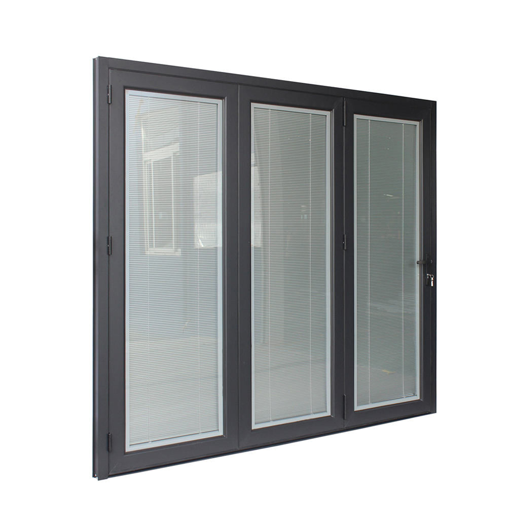 Rothnow® Aluminum 75 Series folding window with louver inside, black finish, 1000mm wide by 1000mm high, showcasing sleek window design.