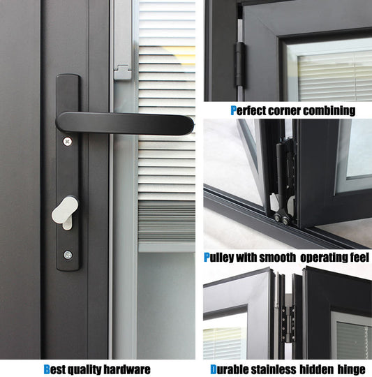 Rothnow® Aluminum Window 75 Series folding window with interior louver, black finish, 1000mm wide by 1000mm high