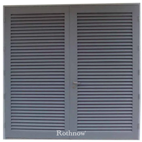 Rothnow aluminum 50 series louver door for exterior use, white finish, 1600mm wide by 2100mm high, with louver panels.