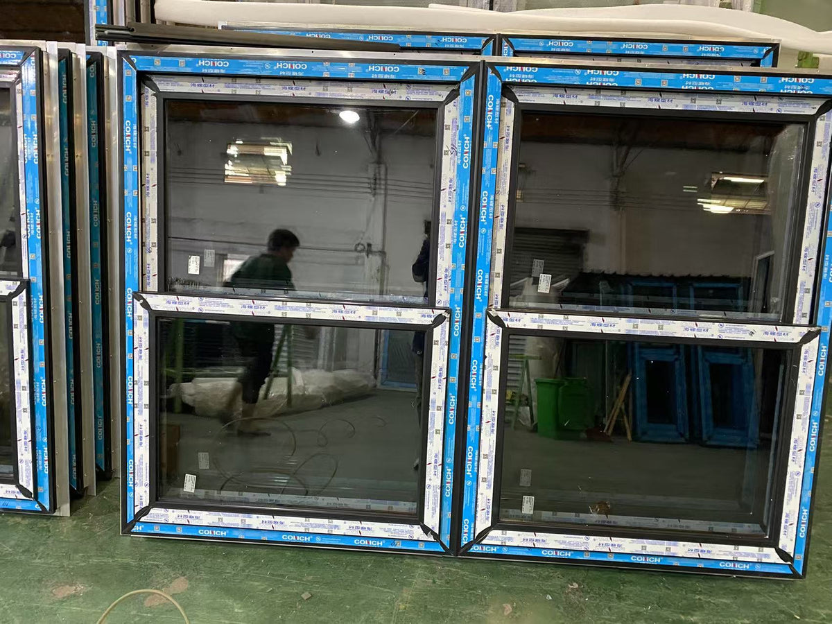 Rothnow UPVC vinyl window with integrated fin, black frame, 24x36 inches, suitable for residential use