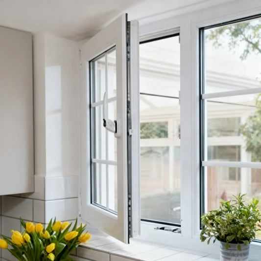 Black Rothnow UPVC Vinyl Casement Window with 24W x 36H inches, showcasing its sleek design and sturdy frame.