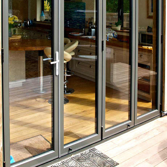 Rothnow® Aluminum 75 Series Bifold Door for balcony, black finish, 2400mm wide by 2300mm high, sleek and modern door design.