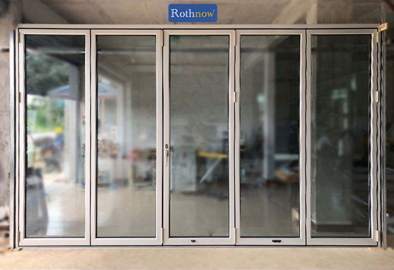 Rothnow® Aluminum Door 75 Series white bifold door with black frame, 2400mm wide by 2300mm high, for modern interior use.