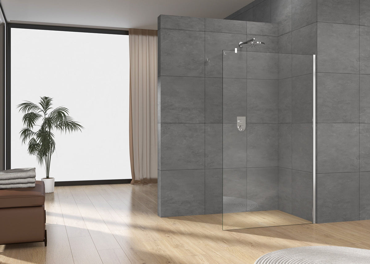 Black Rothnow® oversized fixed shower panel and door, 800mm wide by 2200mm high, for modern bathroom shower enclosure.