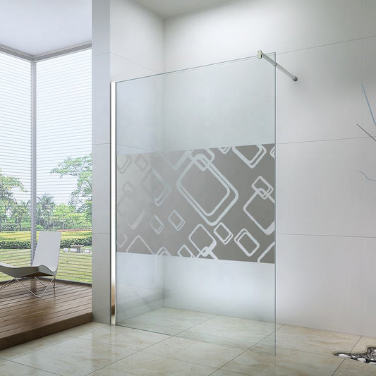 Rothnow® shower panel with fixed door featuring patterned glass, black finish, 800mm width and 2200mm height, modern bathroom design