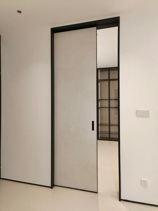 Rothnow aluminum wooden pocket door in white, 800mm wide and 2100mm high, with a sleek modern design and wall thickness of 150mm.
