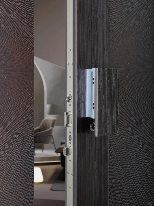 Rothnow® cast aluminum front door with brown finish, 800mm wide and 2100mm high, swing door design with 150mm wall thickness.
