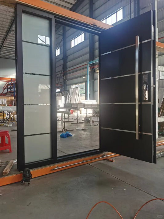 Brown Rothnow stainless steel front and entrance swing door with 800mm width, 2100mm height, 150mm wall thickness.