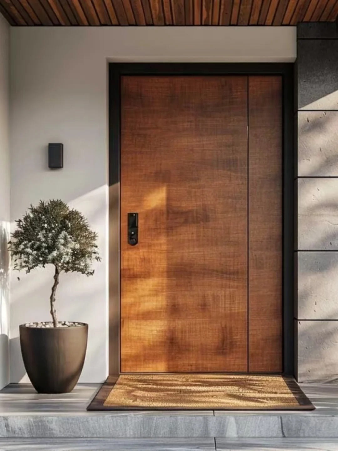 Brown Rothnow® wood front door with swing design, 800mm width and 2100mm height, featuring a sturdy entrance door appearance