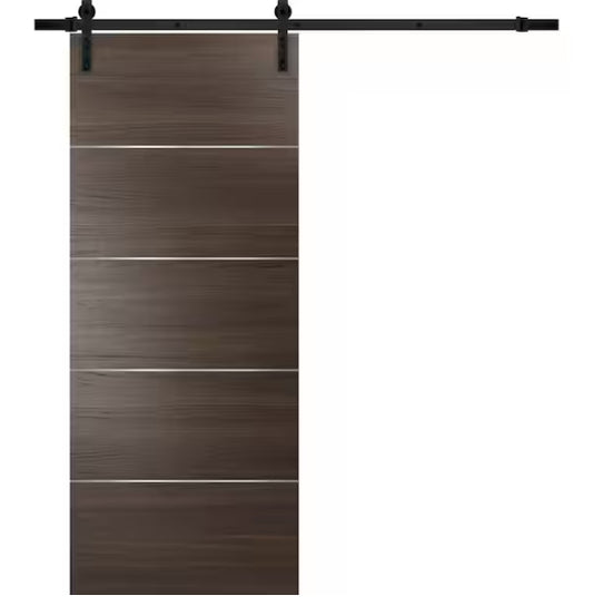 Rothnow wooden sliding barn door with HPL finish, 800mm wide, 2100mm high, 150mm wall thickness, in natural wood tone