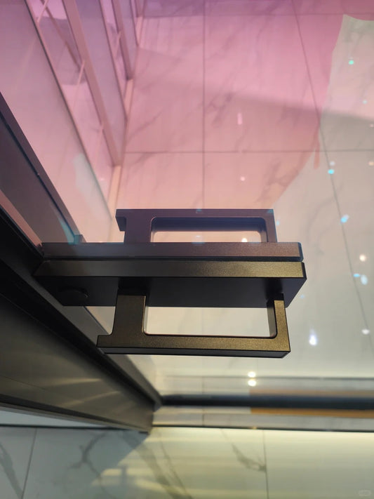 Rothnow Aluminum Door 16x45 Series Pivot Door with Neon Glass, white frame, clear glass, modern design.