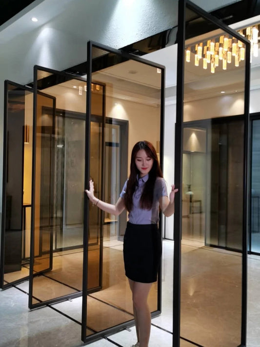 Rothnow Aluminum Door 16x45 Series pivot door with clear tea glass and white aluminum frame, measuring 820mm by 2220mm