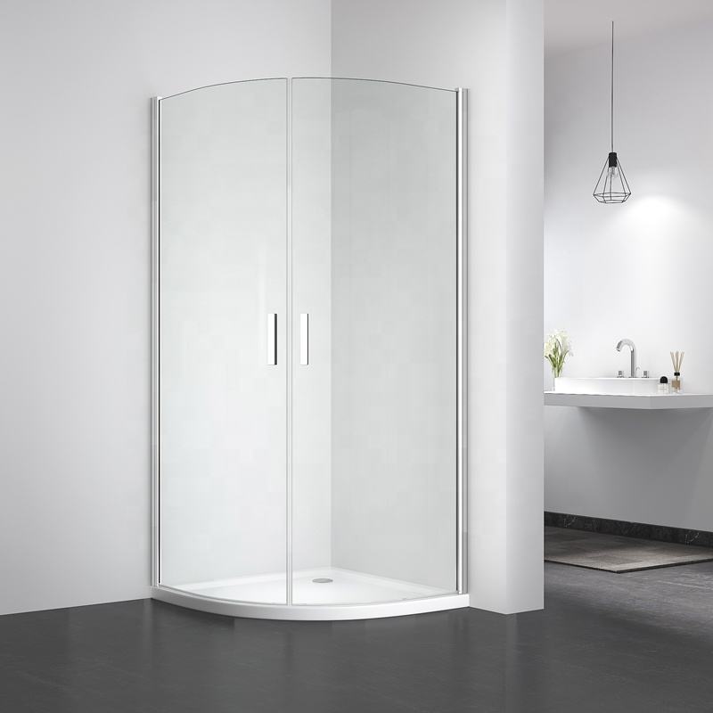 Rothnow® black hinged shower door with double curved design, tall and sleek shower panel for modern bathroom use.