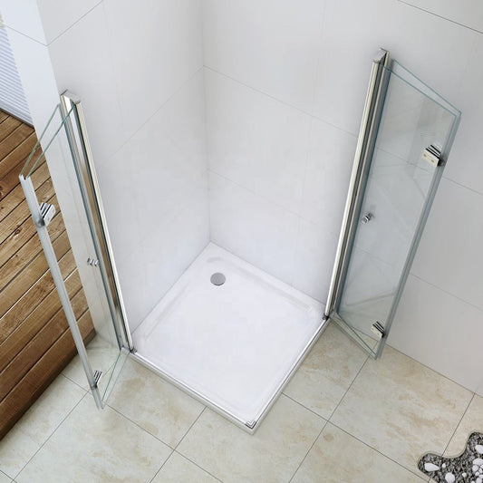 Rothnow® frameless black folding shower door panel for modern shower enclosure, 900mm wide and 2200mm high.