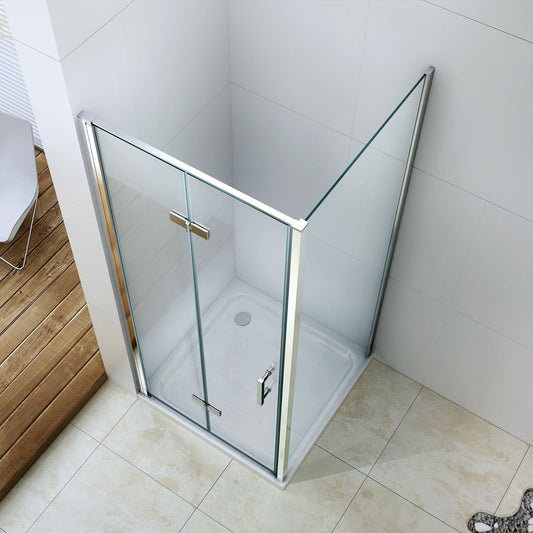 Rothnow® folding shower door with frosted glass panels, black frame, 900mm width, designed for shower enclosure.