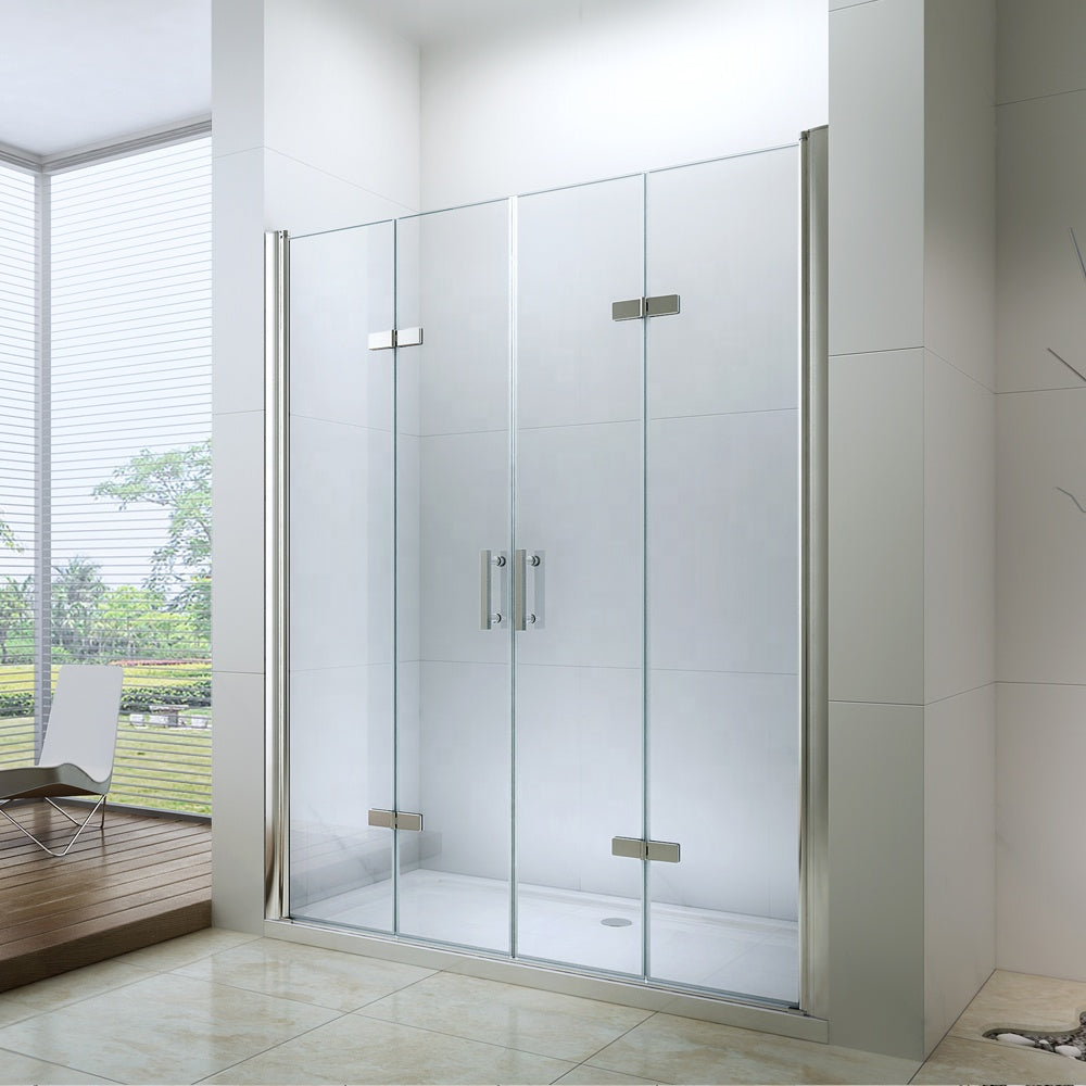 Rothnow® folding shower door with frosted glass, black finish, designed for shower panels, 900mm wide by 2200mm high.