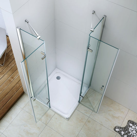 Rothnow® black hinged double shower door with sleek design, 900mm wide and 2200mm high, for modern shower enclosures.