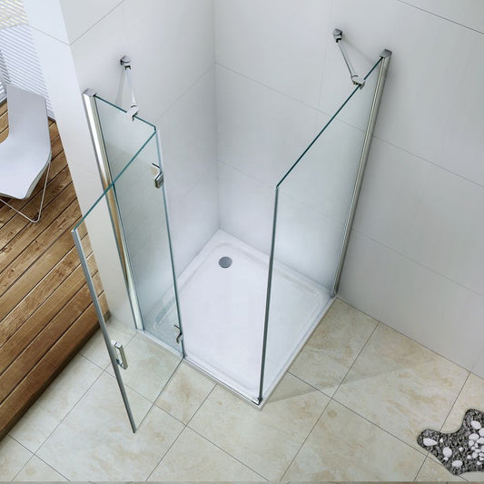 Rothnow® black 900mm x 2200mm hinged shower panel with single door, modern shower enclosure with clear glass and sleek frame