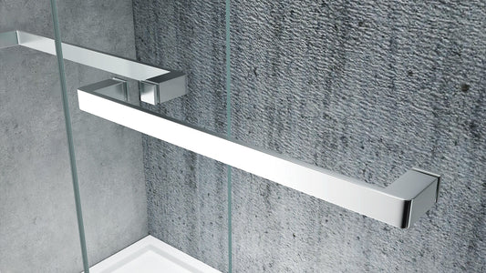 Rothnow® sliding shower door with satin profile, black finish, 900mm width, 2200mm height, for modern shower enclosure.