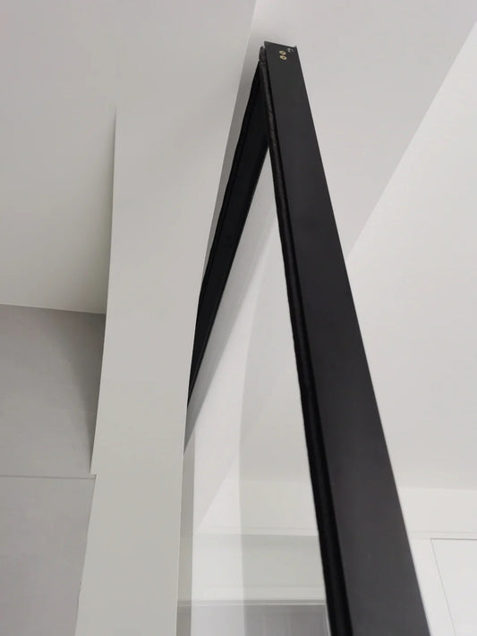 Rothnow® aluminum door with 16x45 slim frame ghost design, transparent glass, white finish, 900mm wide, 2200mm high.