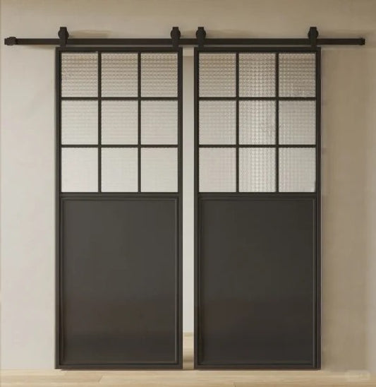 Rothnow® Aluminum Door 7x45 Series with clear glass, white finish, super slim frame, barn door style, Classic Series.