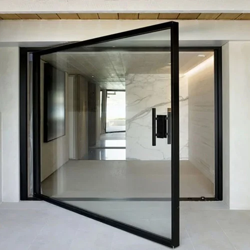 Black Rothnow 46 Series aluminum pivot door, customized size 900mm wide by 2200mm high, with sleek modern design.