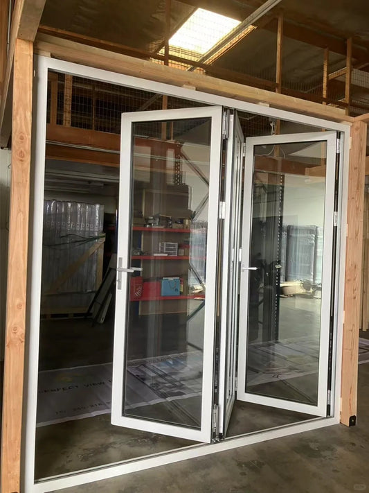 Rothnow Vinyl Door RN-VD-08 folding UPVC door, black, 900mm wide by 2200mm high, with a sleek, modern design.