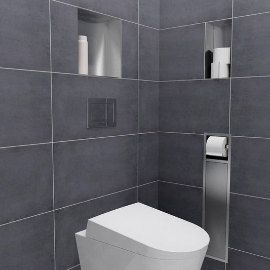 Rothnow black square shower niche with built-in toilet paper holder, wall-mounted bathroom storage and toilet paper dispenser