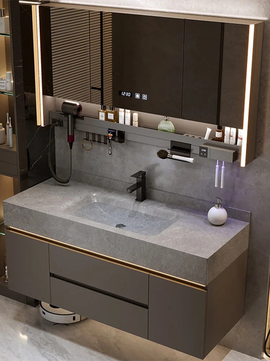 Black Rothnow bathroom vanity with a single basin, customized size and modern design, featuring sleek, minimalist style.