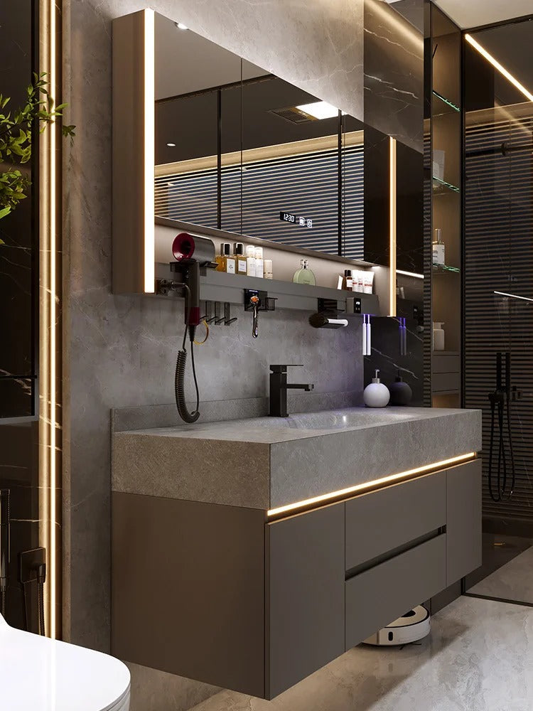 Rothnow® single basin bathroom vanity with black finish and customized size, featuring a modern design for contemporary bathrooms.