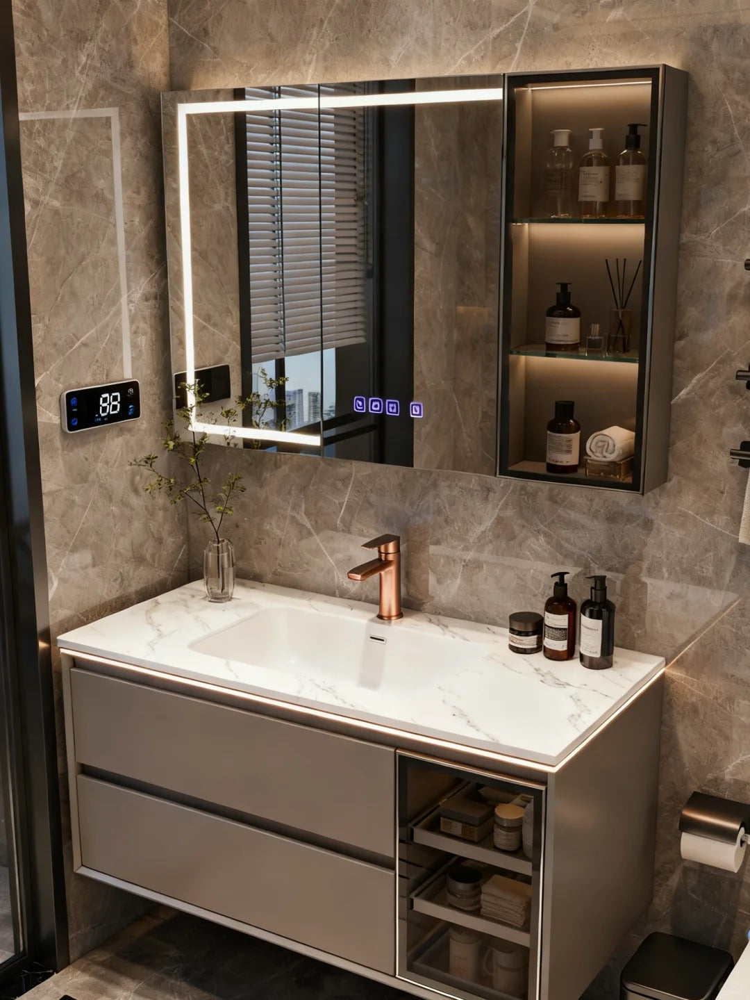 Black Rothnow bathroom vanity with single basin, customized size and modern design, featuring clean lines and a sleek finish.