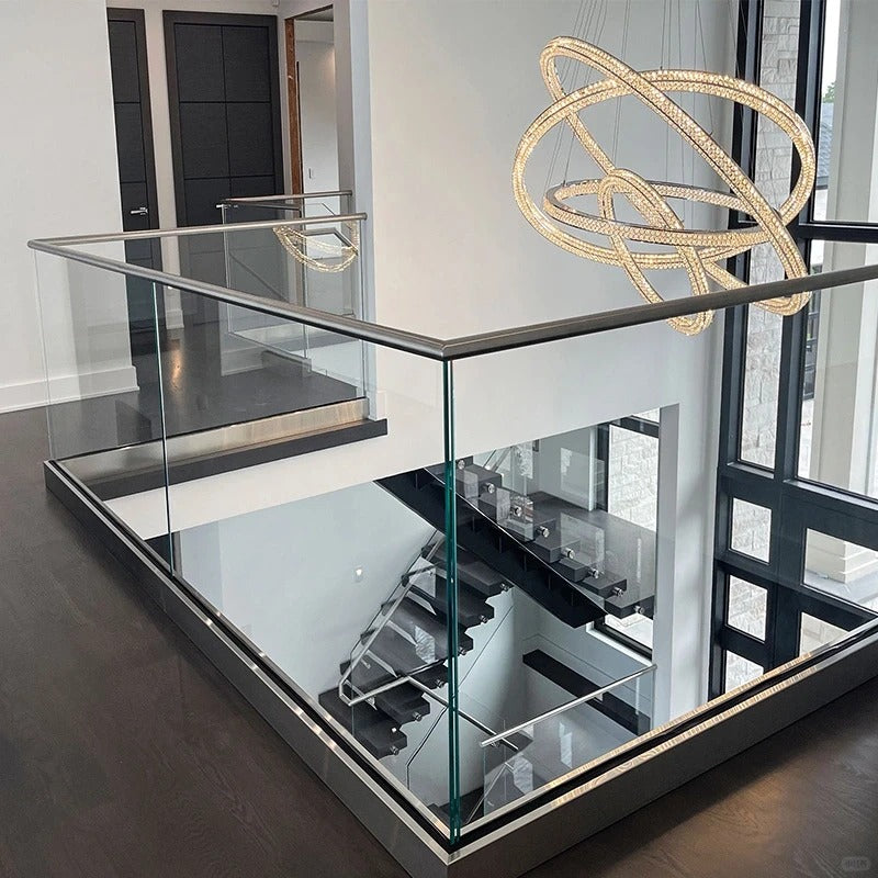 Rothnow® Glass Railing RNGR02-U-channel black glass railing with sleek U-channel design for modern safety and style.