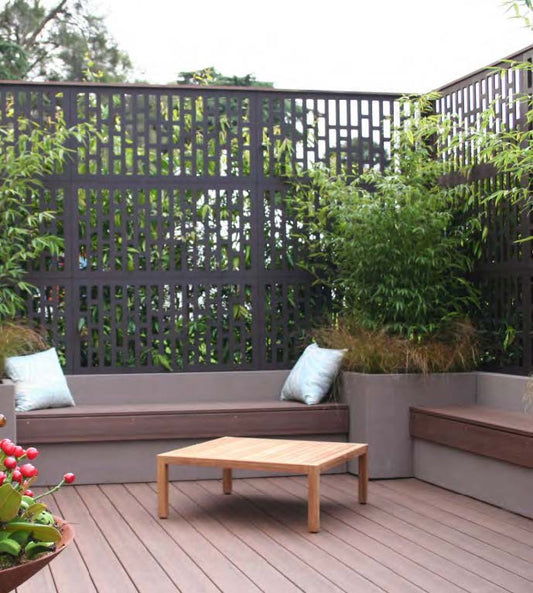 Black Rothnow laser-cutting railing and fence with intricate design, custom size, made for outdoor safety and aesthetic enhancement.
