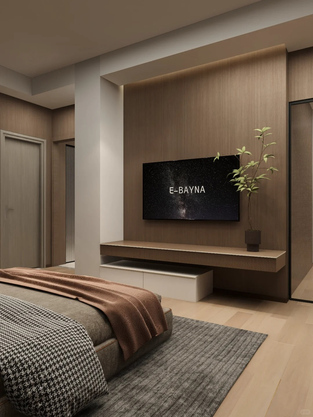 Rothnow Wall Panel RNCB01 from the Carbon Crystal Board Wood Grain Series, black textured wall panel with wood grain finish.