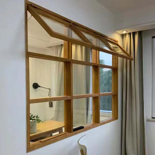 Rothnow wooden awning window RNWW01 with black frame, custom size, featuring clear glass and traditional window design.