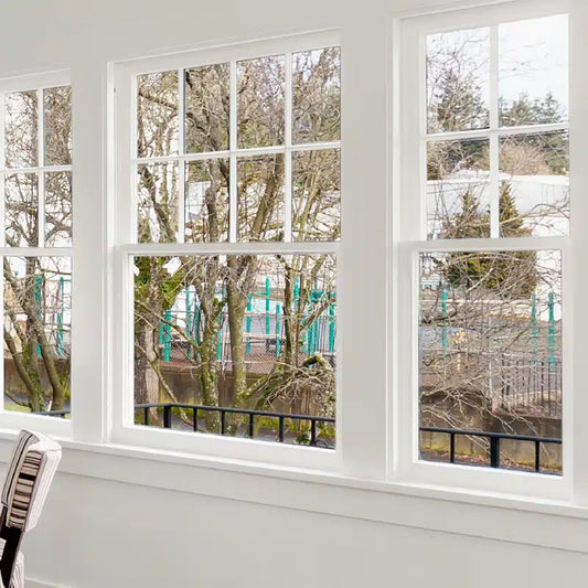 Rothnow® wooden window RNWW02 with black frame, single and double hung window design, showing open and closed views.