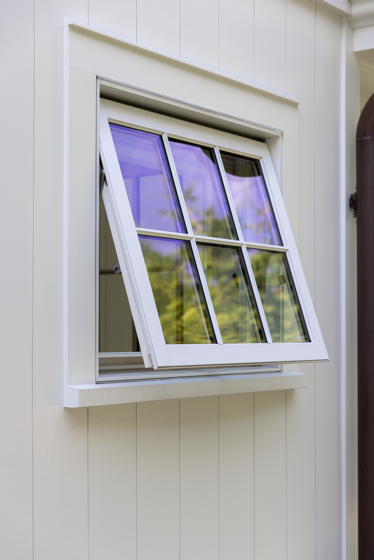 Rothnow® Wooden Window RNWW03-Awning Window with black finish, showing the open wooden window with glass panes and frame details.