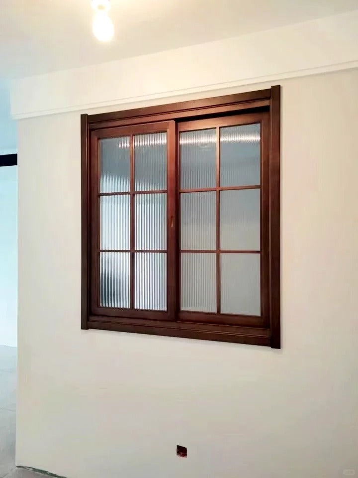 Rothnow® wooden sliding window in black with customized size, featuring a sleek frame and clear glass pane.
